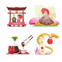 Japan Culture 4 retro Compositions Set vector