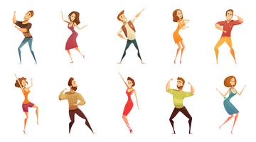 Dancing People Funny Cartoon Icons Set  vector
