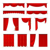 Luxury Red Curtains Draperies Realistic Set vector