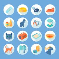 Cat care  flat round icons set  vector