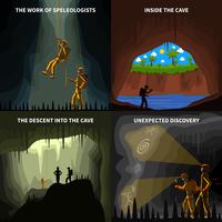 Speleologists 4 Flat Icons Square Banner vector