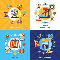 Amusement Park 4 Flat Icons Square  vector