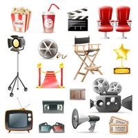 Cinema Movie Retro Icons Collection  vector