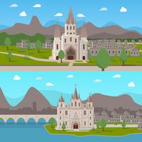 Medieval Ancient Temples Horizontal Compositions vector