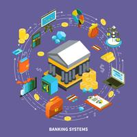 Banking Systems Isometric Round Composition vector