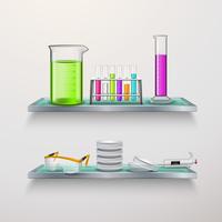 Lab Equipment On Shelves Composition vector