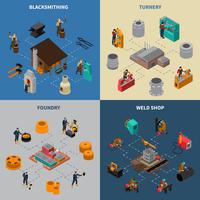 Metalworking 4 Isometric Icons Square Poster vector