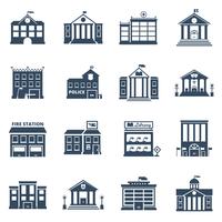 Government Building Black Icons Set vector