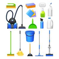 Cleaning Equipment Kit Flat Icons Set vector