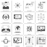 Iconos de VR en blanco y negro vector