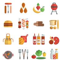 Bbq party flat icons set vector