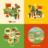 China cultura 4 iconos planos cuadrados