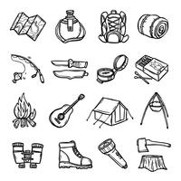 Camping Black White Icons Set  vector