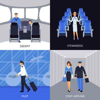 Pilot And Stewardess 4 Flat Icons  vector