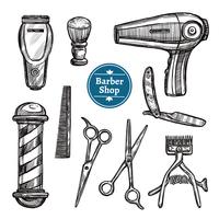  Barber Shop Set Doodle Sketch Icons vector