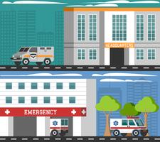 Emergency Departments Vehicles Flat Banners Set  vector