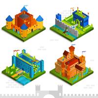 Colección isométrica de castillos medievales. vector