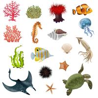 Sea Life Cartoon Icons Set vector