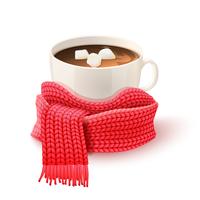 Cup Chocolate With Knitted Scarf Print vector