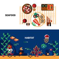 Conjunto de Banners horizontales de mariscos vector