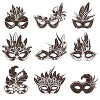 Mask Black White Icons Set  vector