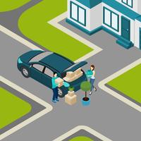 People moving From House Isometric Banner  vector