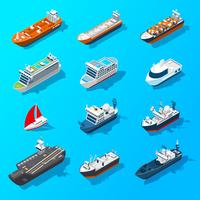 Naves barcos buques conjunto de iconos isométricos vector