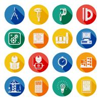 Engineer Flat Round Icons Set Shadow vector