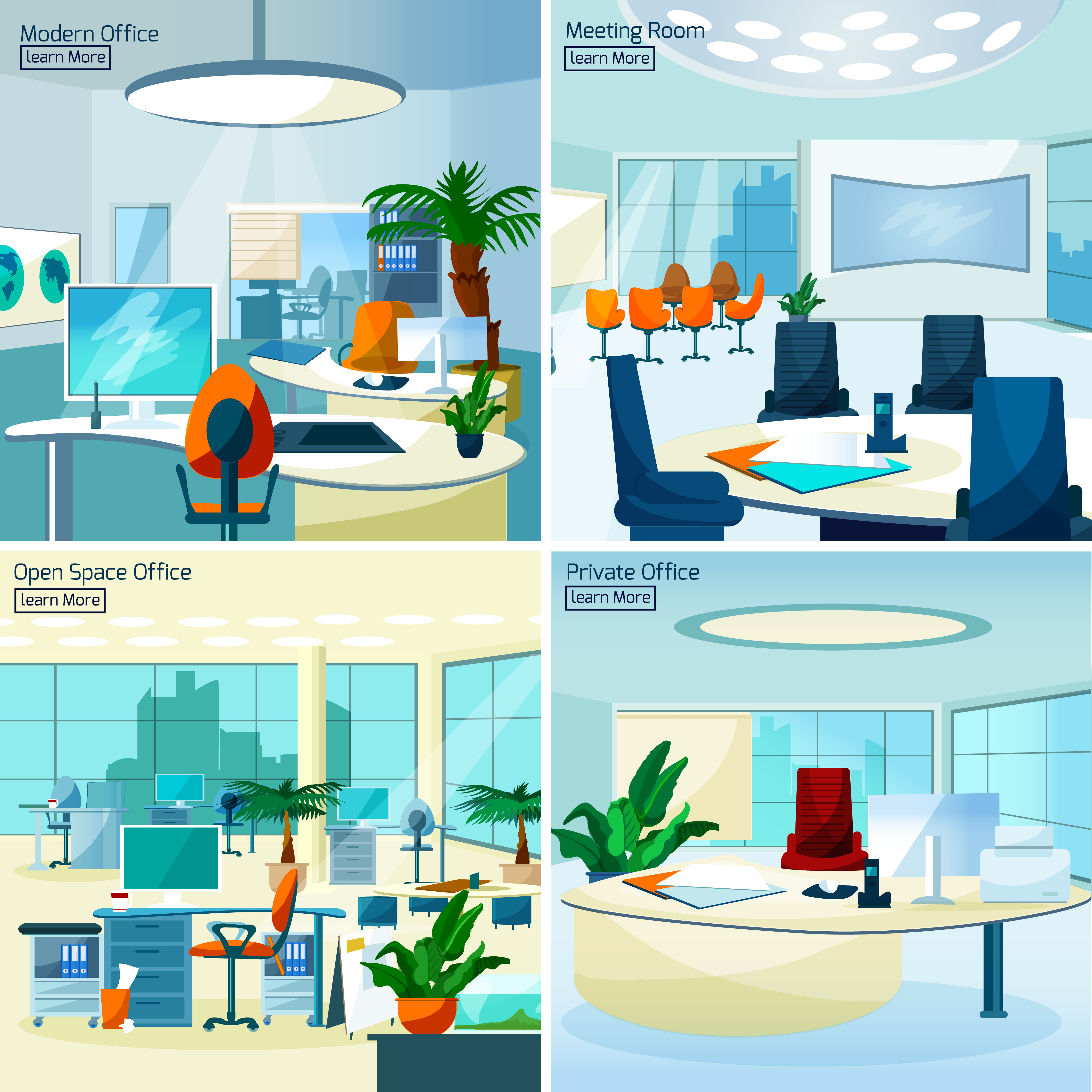 Modern Office Interiors 2x2 Design Concept Download Free Vectors Clipart Graphics Vector Art