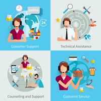 Customer Support 4 Flat Icons Square    vector