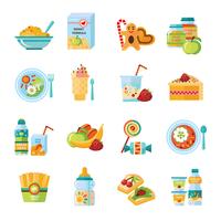 Conjunto de iconos planos de comida de bebé infantil vector