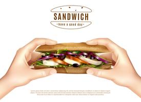 Sandwich saludable en manos Imagen realista vector
