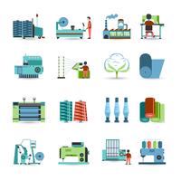 Textile Mill Flat Icons Set  vector