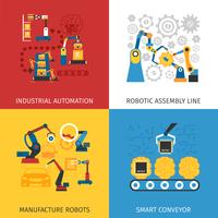 Industrial Assembly Line 4 Flat Icons  vector