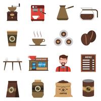 Conjunto de iconos planos de cafetería vector