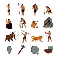 Iconos prehistóricos de la edad de piedra cavernícola vector