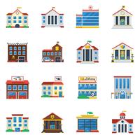 Government Buildings Flat Color Icon Set vector