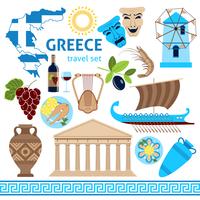 Grecia símbolos turísticos conjunto plano composición vector