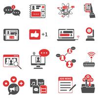 Social Network Red Black Icons Set  vector