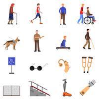 Disabled Handicapped People Flat Icons Set  vector