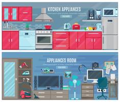 Household  Horizontal Banners With Electronic And Digital Appliances vector