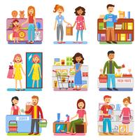 Family Shopping Concept  Flat PIctograms Collection vector