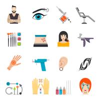 Icons set with bodyart tattoo piercing and special equipment vector