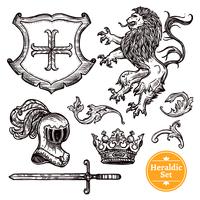 Heraldic Symbols Set Black Doodle Sketch vector