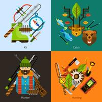 Hunting and fishing flat set vector