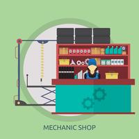 Mecánica Tienda Conceptual Ilustración Diseño. vector