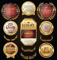 Insignias y etiquetas de oro premium de lujo vector