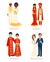 Parejas de boda multicultural vector