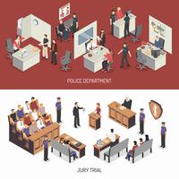Law System Isometric Horizontal Banners vector