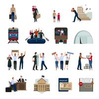 Stateless Refugees Flat Icons Set  vector